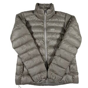 REI Co-Op 650 Down Jacket Taupe Brown Puffer Full Zip Lightweight